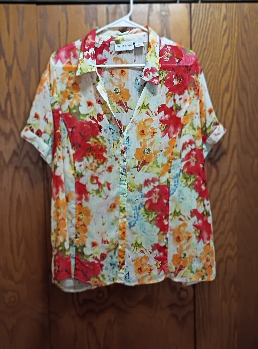 Apparenza Red & Orange Floral Button-Down Blouse